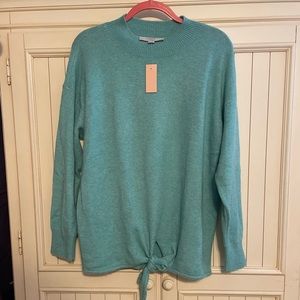 LOFT Aqua sweater with tie bottom
